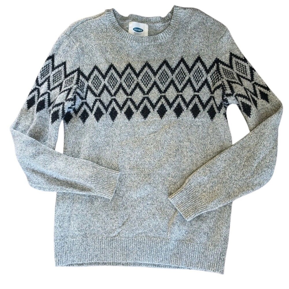 Old Navy Women's Sweater Size M Gray Fair Isle Pull Over Knit Ski Christmas